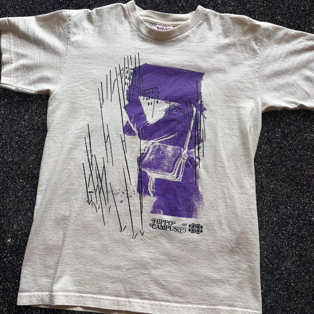 Hippo Campus LP3 Tour Band T-Shirt Mens Medium Cream Bayside Made in USA